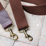 1.50 in wide adjustable cotton webbing shoulder strap - antique brass hardware