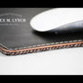 Leather mouse pad - wool herringbone combination