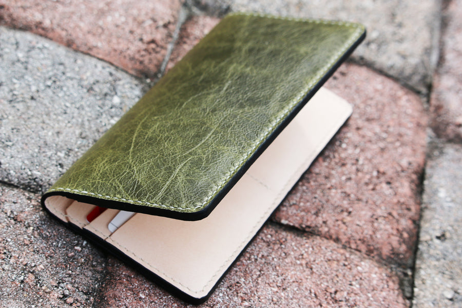 Distressed leather long wallet - 010128